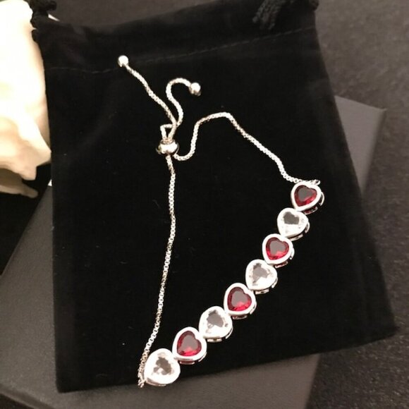 Macy’s Silver Cubic Zirconia & Ruby Heart Bolo Bracelet NWT Christmas Gift idea - Picture 4 of 7